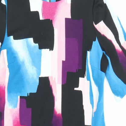 Dorothy Perkins Womens Multicoloured Geometric Polyester Shift Size 12 Round Neck Zip