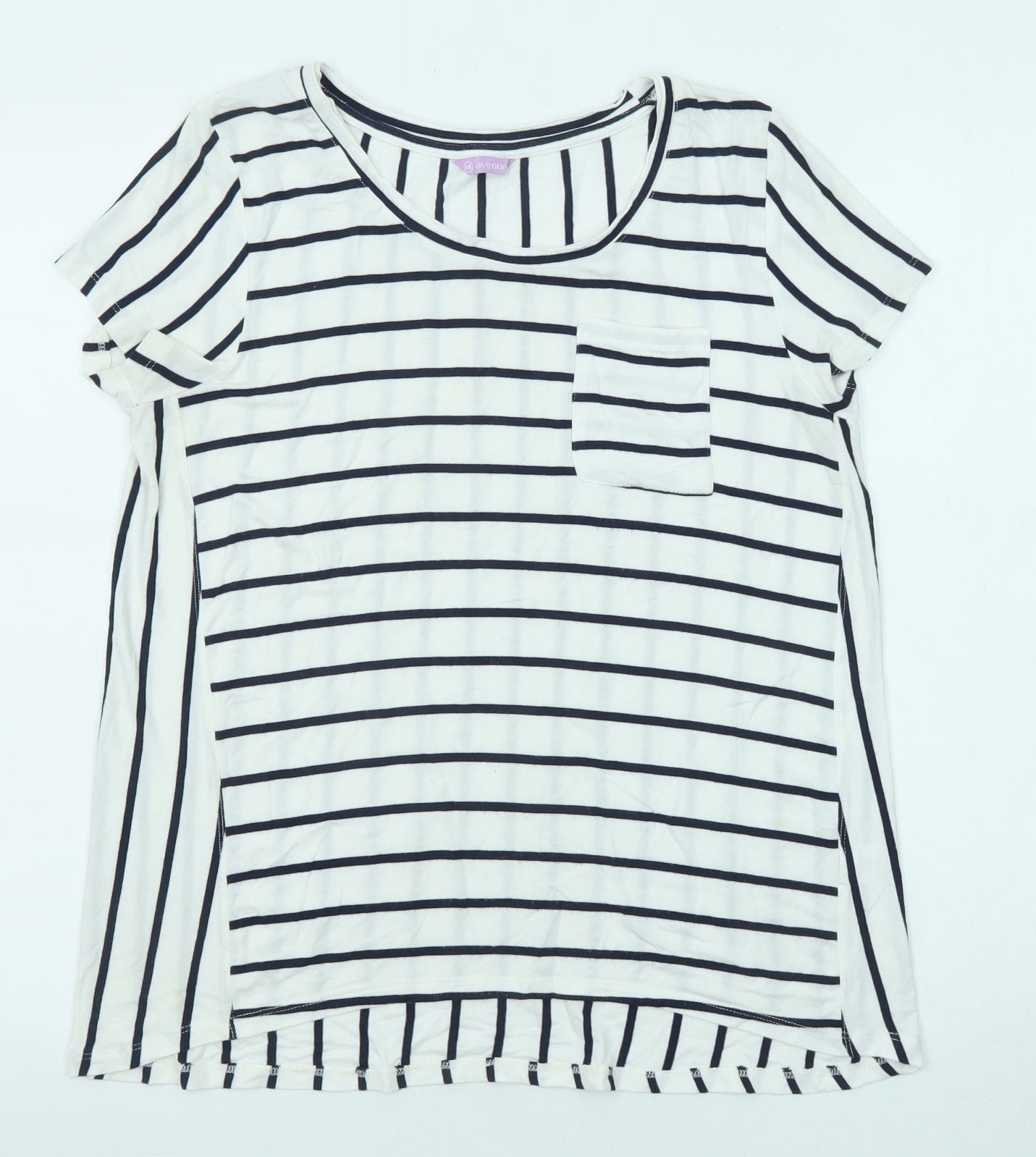 Avenue Womens White Striped Viscose Basic T-Shirt Size 14 Boat Neck