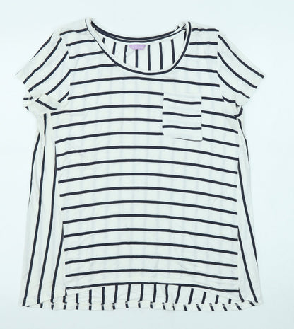 Avenue Womens White Striped Viscose Basic T-Shirt Size 14 Boat Neck