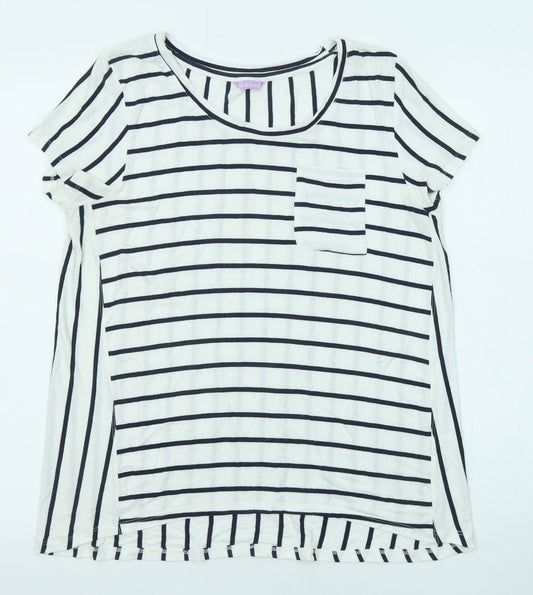 Avenue Womens White Striped Viscose Basic T-Shirt Size 14 Boat Neck