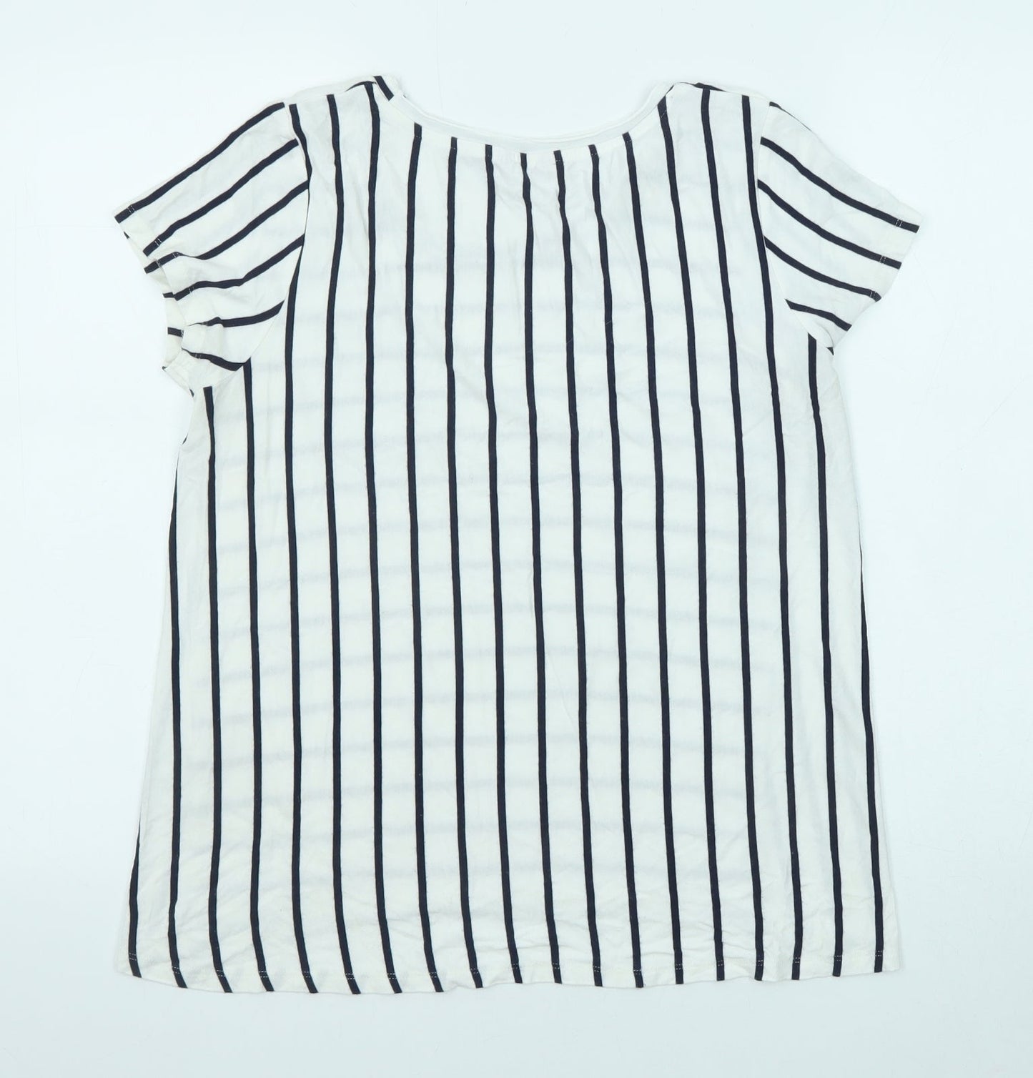 Avenue Womens White Striped Viscose Basic T-Shirt Size 14 Boat Neck