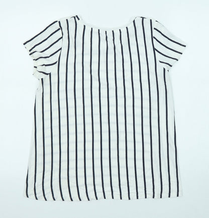 Avenue Womens White Striped Viscose Basic T-Shirt Size 14 Boat Neck