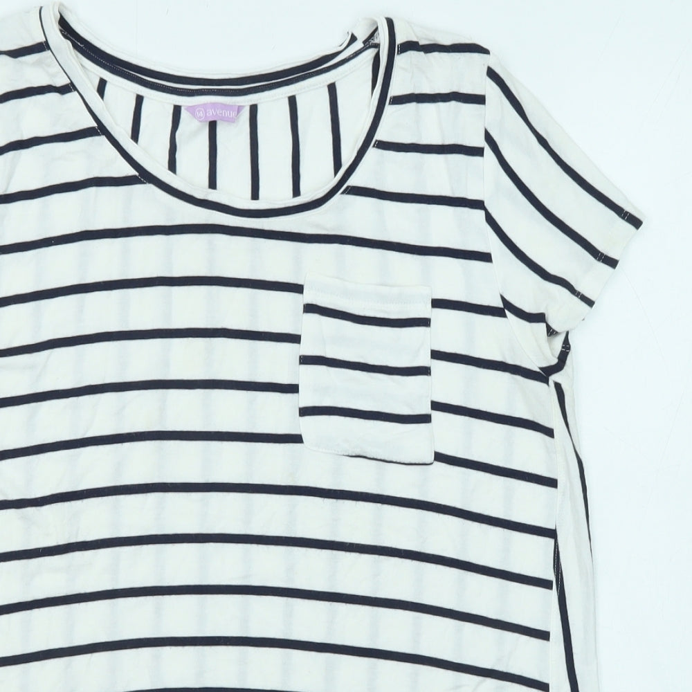 Avenue Womens White Striped Viscose Basic T-Shirt Size 14 Boat Neck