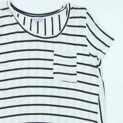 Avenue Womens White Striped Viscose Basic T-Shirt Size 14 Boat Neck