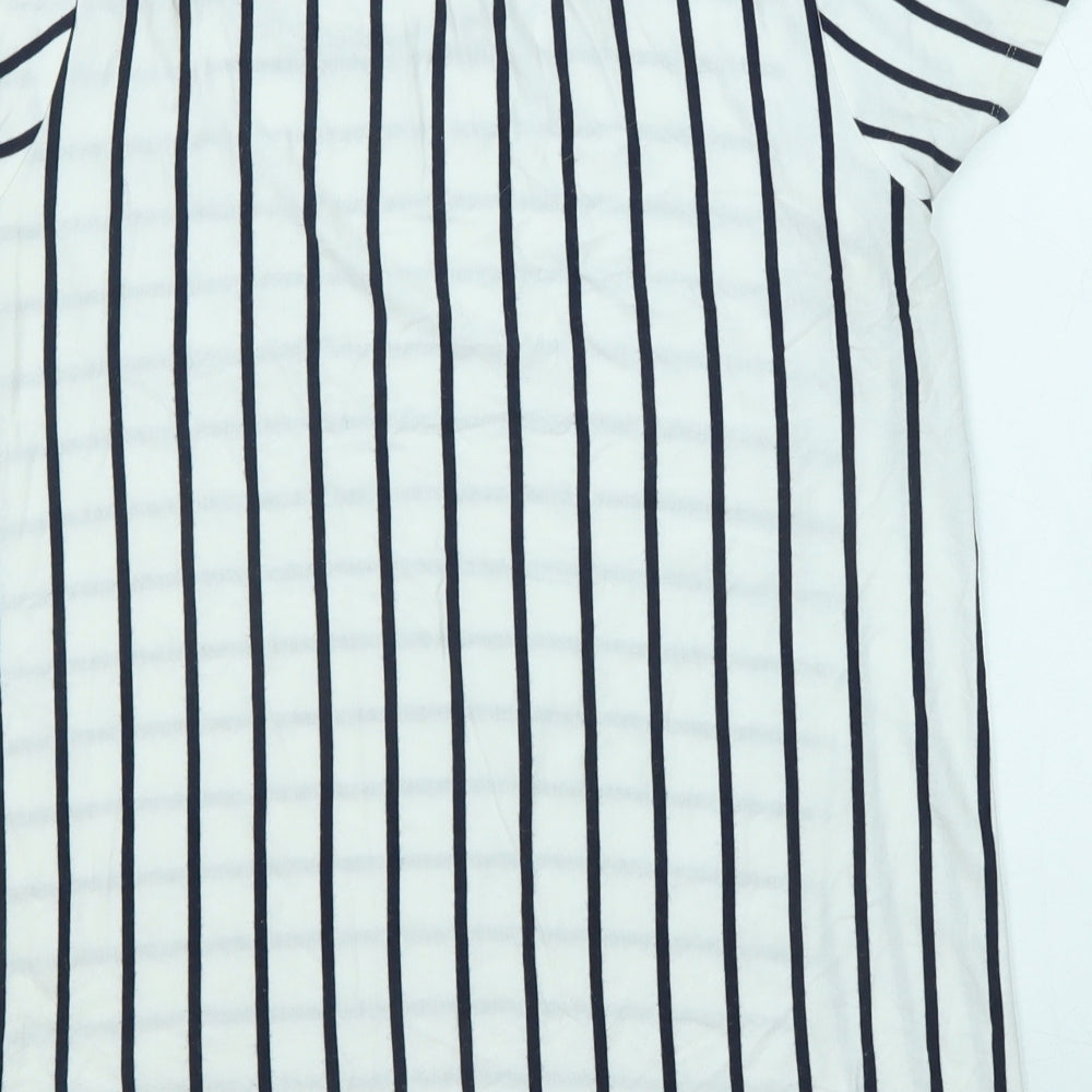 Avenue Womens White Striped Viscose Basic T-Shirt Size 14 Boat Neck