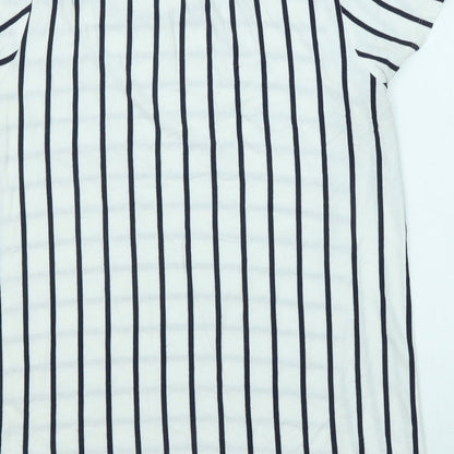 Avenue Womens White Striped Viscose Basic T-Shirt Size 14 Boat Neck