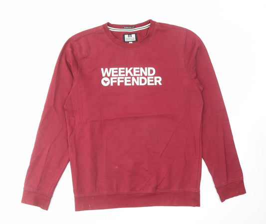 Weekend Offender Mens Red Cotton Pullover Sweatshirt Size M
