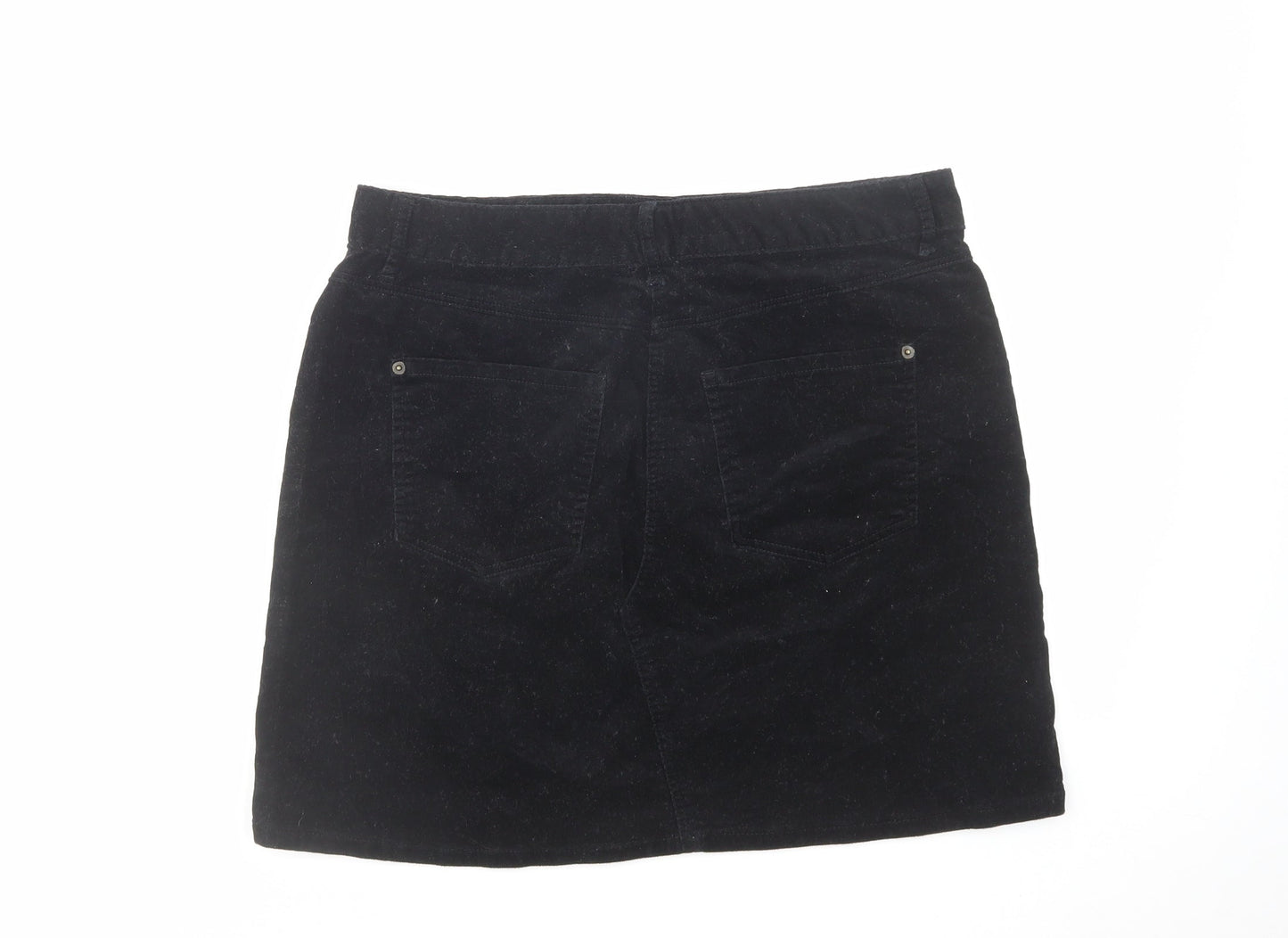 Marks and Spencer Womens Black Cotton A-Line Skirt Size 12 Zip