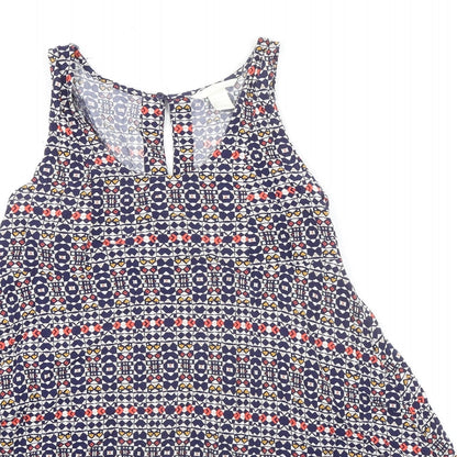 H&M Womens Multicoloured Geometric Viscose Tank Dress Size 4 Scoop Neck Pullover