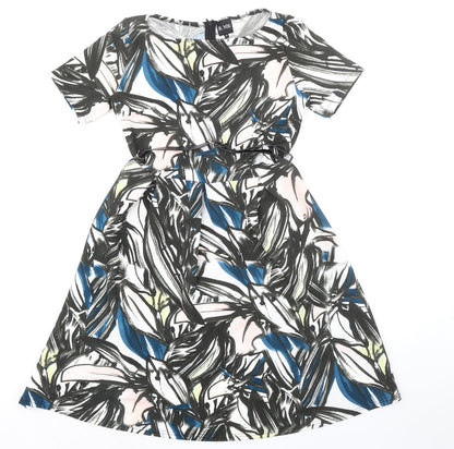 B.YOU Womens Black Geometric Polyester A-Line Size 12 Boat Neck Zip