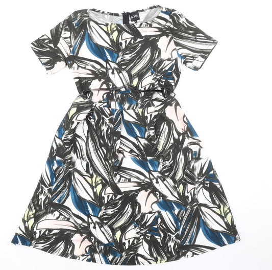 B.YOU Womens Black Geometric Polyester A-Line Size 12 Boat Neck Zip