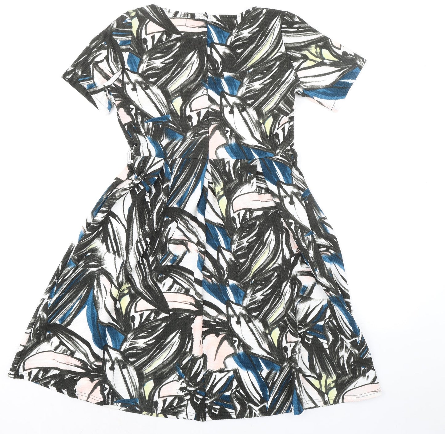 B.YOU Womens Black Geometric Polyester A-Line Size 12 Boat Neck Zip