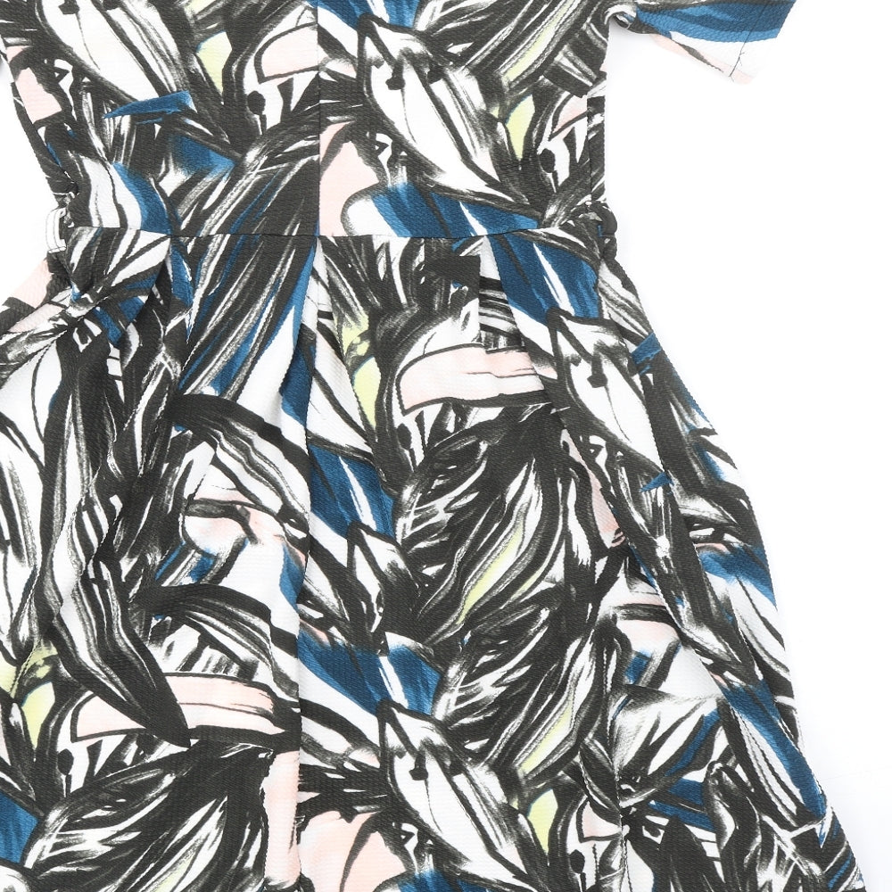 B.YOU Womens Black Geometric Polyester A-Line Size 12 Boat Neck Zip