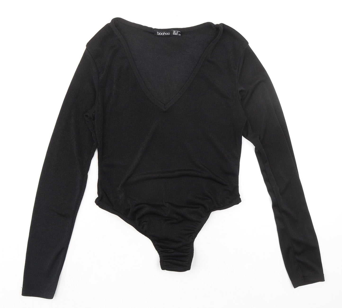 Boohoo Womens Black Polyester Bodysuit One-Piece Size 12 Snap