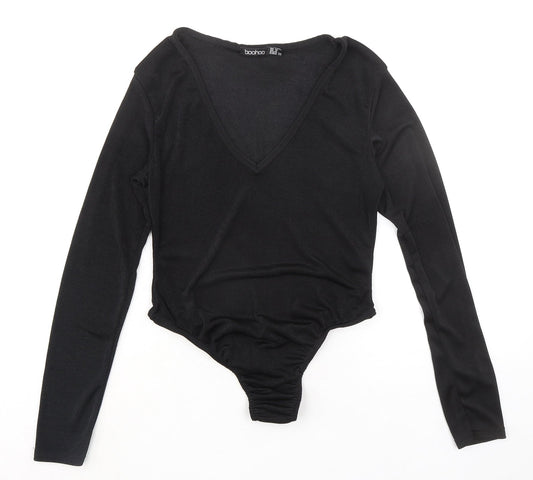 Boohoo Womens Black Polyester Bodysuit One-Piece Size 12 Snap