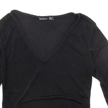 Boohoo Womens Black Polyester Bodysuit One-Piece Size 12 Snap