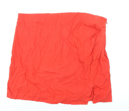 Mango Womens Red Linen A-Line Skirt Size 2XL Zip