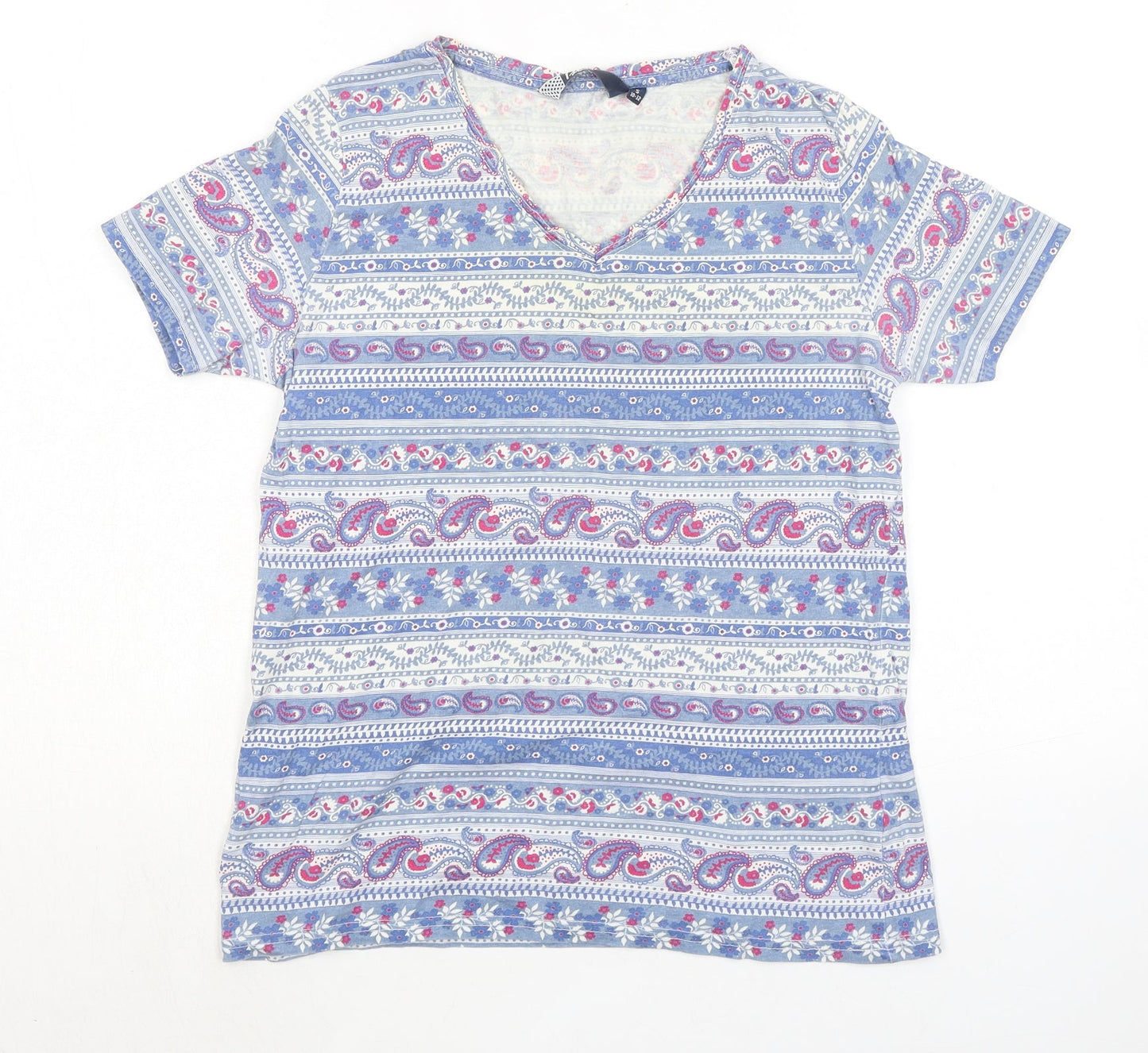 EWM Womens Multicoloured Paisley 100% Cotton Basic T-Shirt Size 10 V-Neck