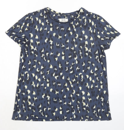 nine Womens Blue Animal Print Polyester Basic T-Shirt Size 12 Crew Neck - Leopard Print