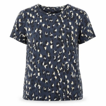 nine Womens Blue Animal Print Polyester Basic T-Shirt Size 12 Crew Neck - Leopard Print