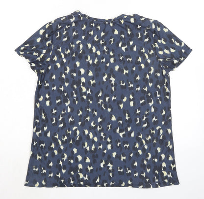 nine Womens Blue Animal Print Polyester Basic T-Shirt Size 12 Crew Neck - Leopard Print
