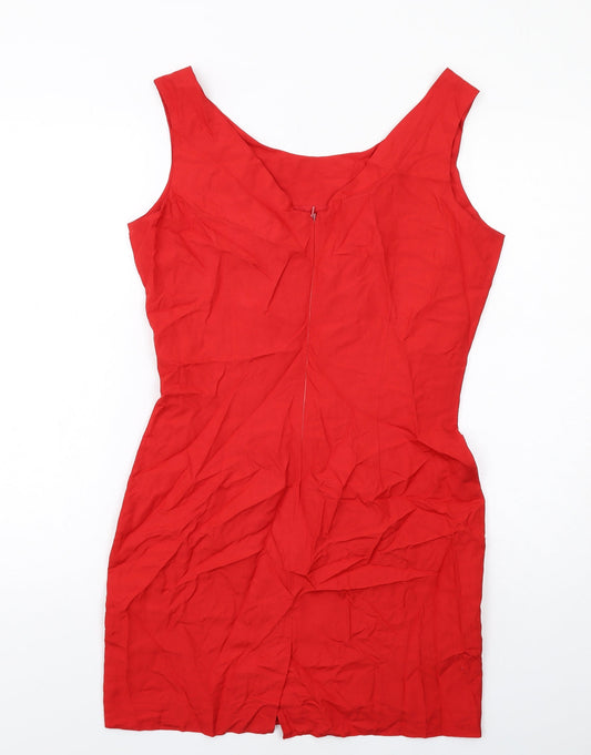 Fenn Wright Manson Womens Red Silk Mini Size M Round Neck Zip