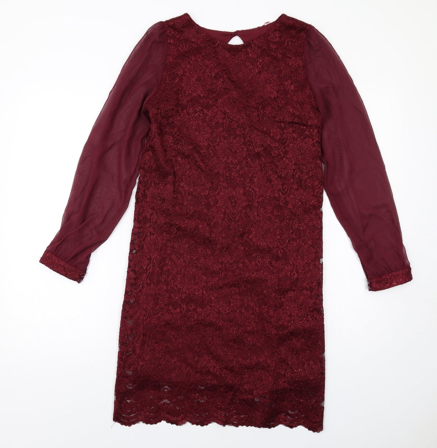 Dorothy Perkins Womens Red Polyester Shift Size 8 Round Neck Button