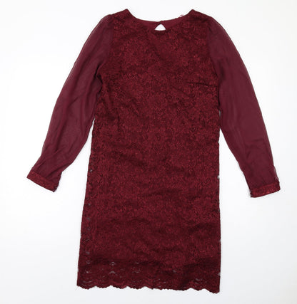 Dorothy Perkins Womens Red Polyester Shift Size 8 Round Neck Button