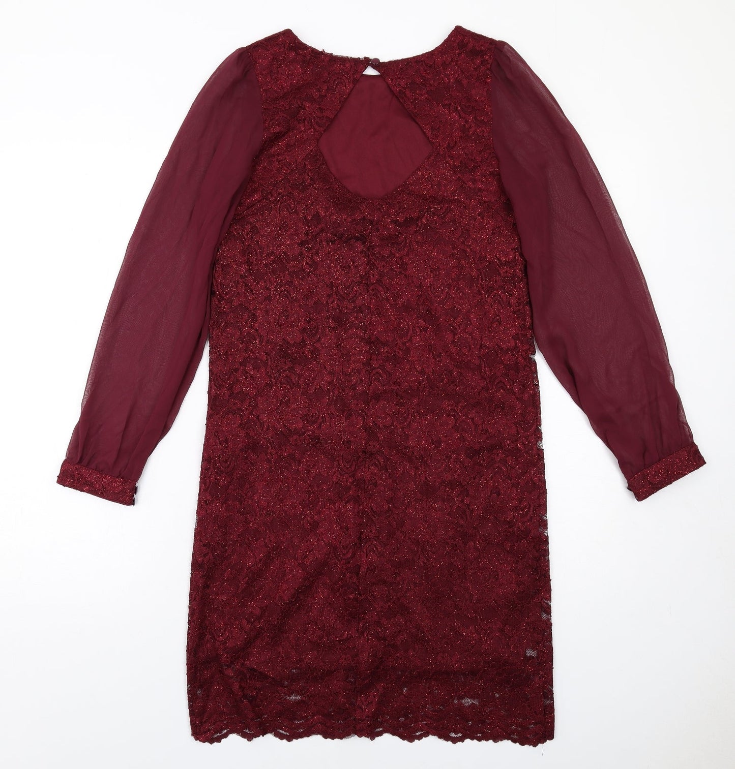 Dorothy Perkins Womens Red Polyester Shift Size 8 Round Neck Button