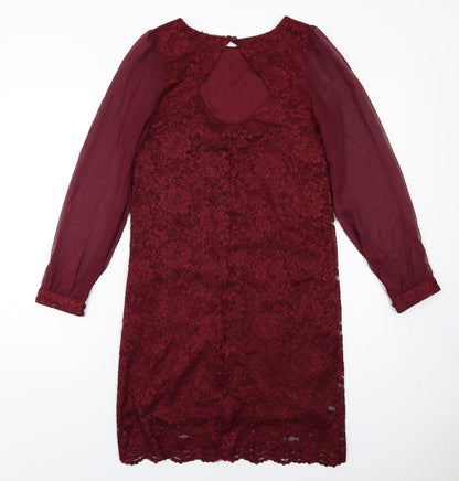 Dorothy Perkins Womens Red Polyester Shift Size 8 Round Neck Button