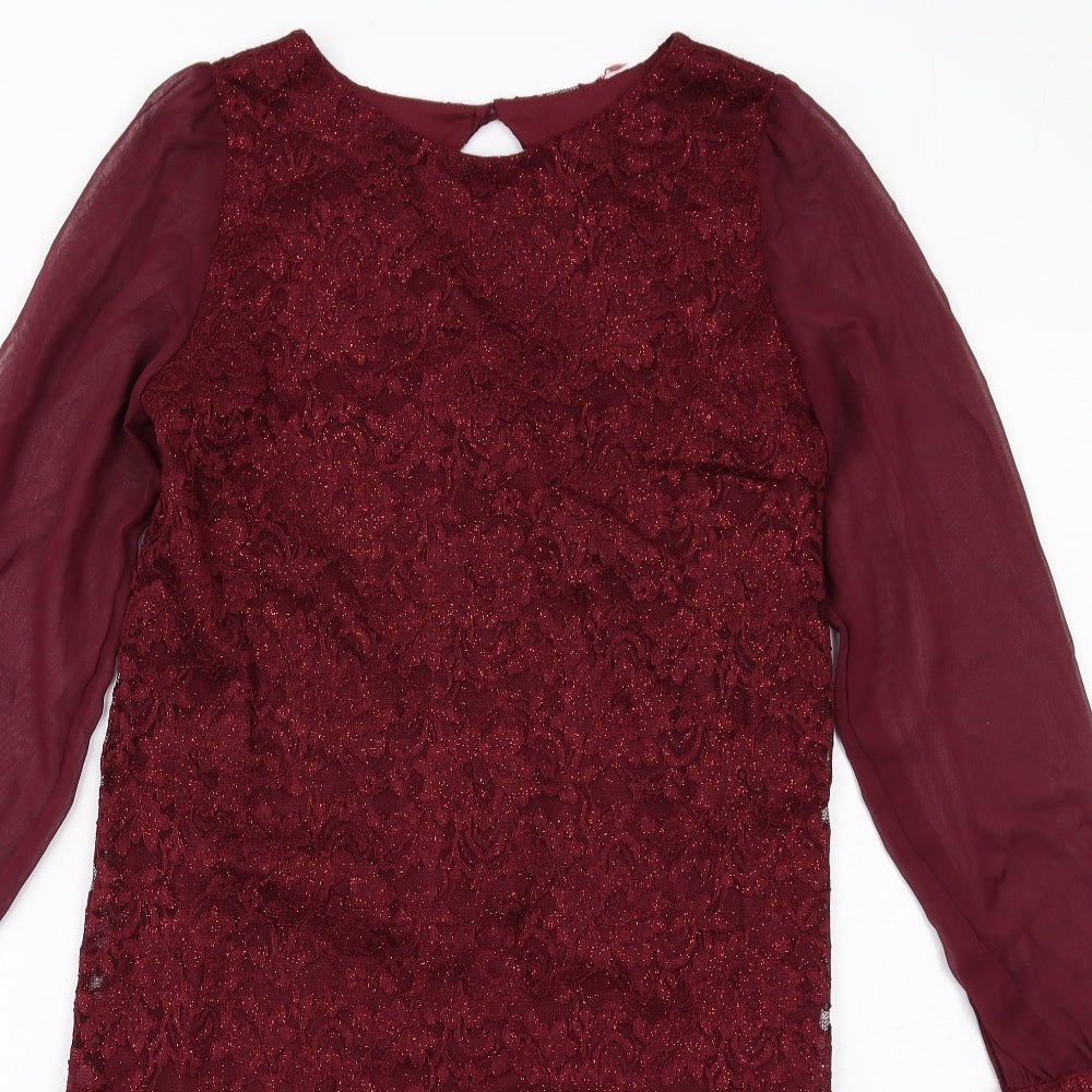 Dorothy Perkins Womens Red Polyester Shift Size 8 Round Neck Button