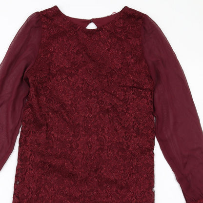 Dorothy Perkins Womens Red Polyester Shift Size 8 Round Neck Button