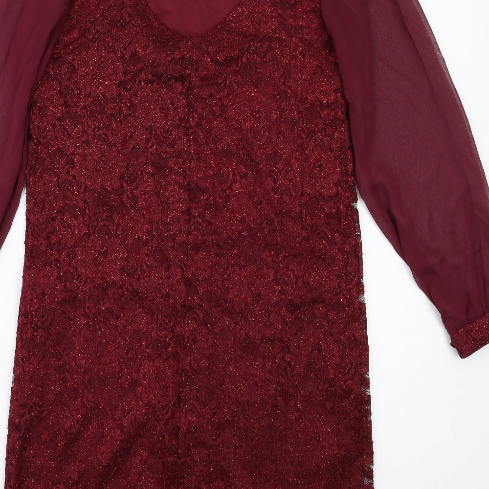 Dorothy Perkins Womens Red Polyester Shift Size 8 Round Neck Button