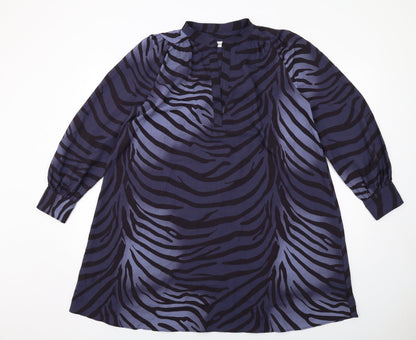 Mango Womens Blue Geometric Polyester A-Line Size S Mock Neck Pullover