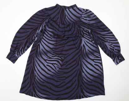 Mango Womens Blue Geometric Polyester A-Line Size S Mock Neck Pullover