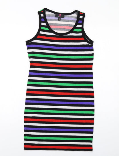 Simon Jeffrey Womens Multicoloured Striped Polyester Tank Dress Size 10 Boat Neck Pullover