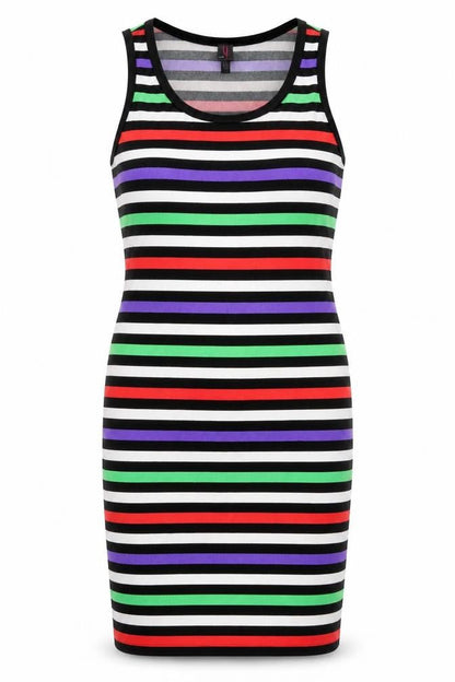 Simon Jeffrey Womens Multicoloured Striped Polyester Tank Dress Size 10 Boat Neck Pullover
