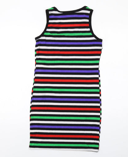 Simon Jeffrey Womens Multicoloured Striped Polyester Tank Dress Size 10 Boat Neck Pullover