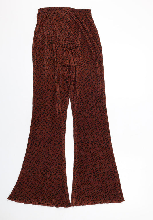 Topshop Womens Brown Animal Print Polyester Trousers Size 8 L32 in Regular - Plisse