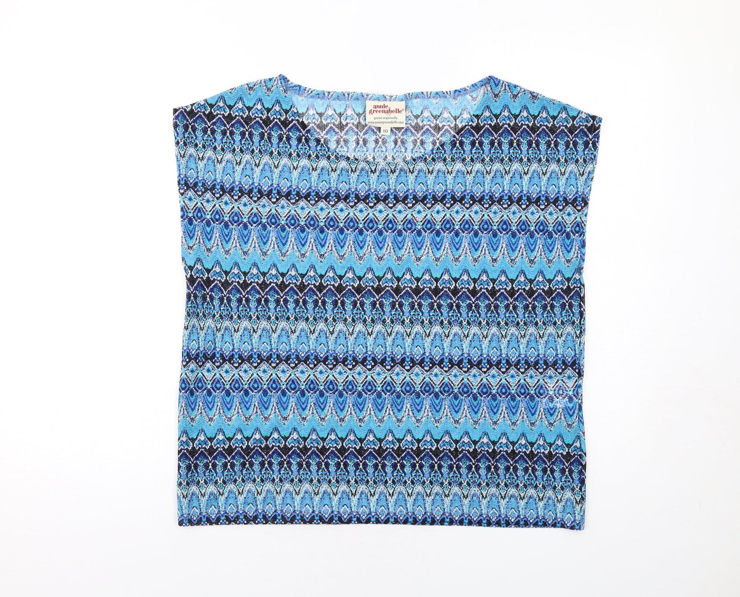 Annie Greenabelle Womens Blue Geometric Polyester Basic Blouse Size 10 Round Neck