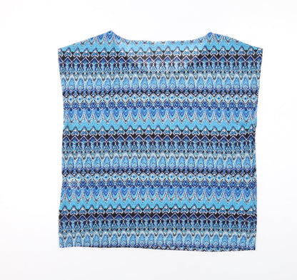 Annie Greenabelle Womens Blue Geometric Polyester Basic Blouse Size 10 Round Neck