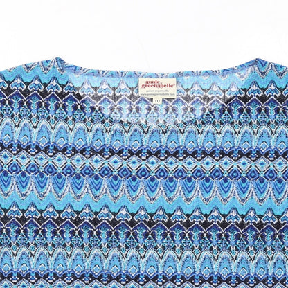 Annie Greenabelle Womens Blue Geometric Polyester Basic Blouse Size 10 Round Neck