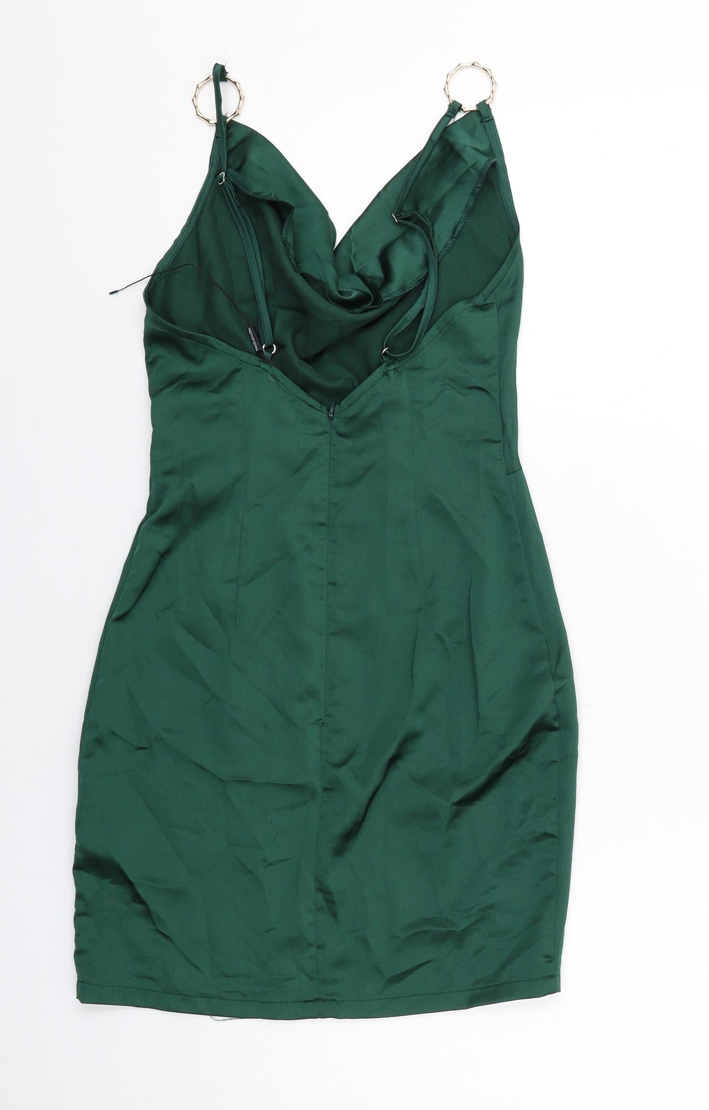 PRETTYLITTLETHING Womens Green Polyester Mini Size 4 Cowl Neck Zip