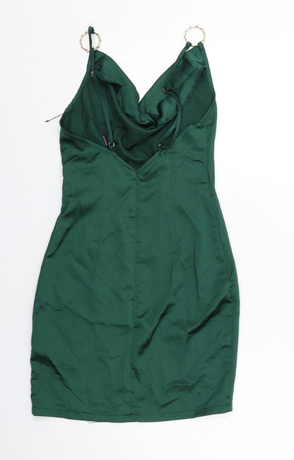 PRETTYLITTLETHING Womens Green Polyester Mini Size 4 Cowl Neck Zip