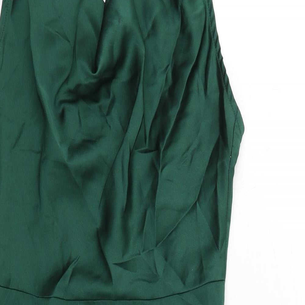 PRETTYLITTLETHING Womens Green Polyester Mini Size 4 Cowl Neck Zip