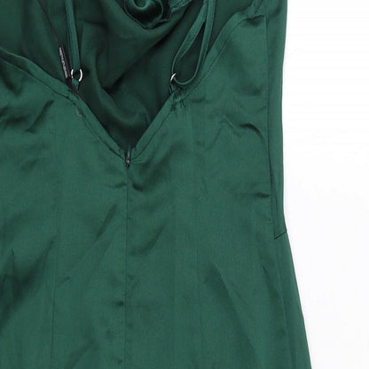 PRETTYLITTLETHING Womens Green Polyester Mini Size 4 Cowl Neck Zip