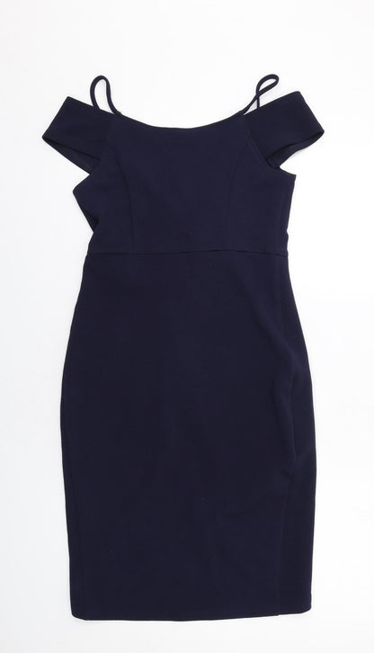 AX Paris Womens Blue Polyester Sheath Size 10 Off the Shoulder Pullover - Wrap Style