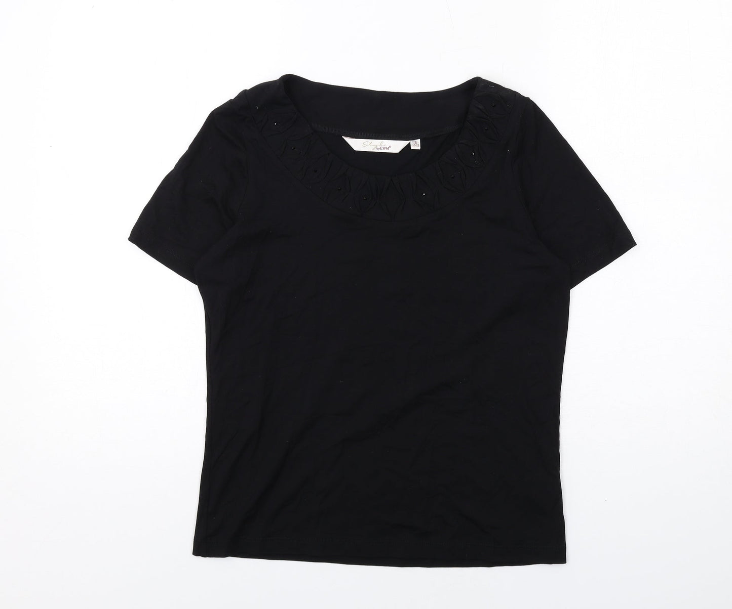EWM Womens Black Viscose Basic T-Shirt Size S Round Neck
