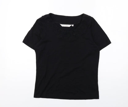 EWM Womens Black Viscose Basic T-Shirt Size S Round Neck