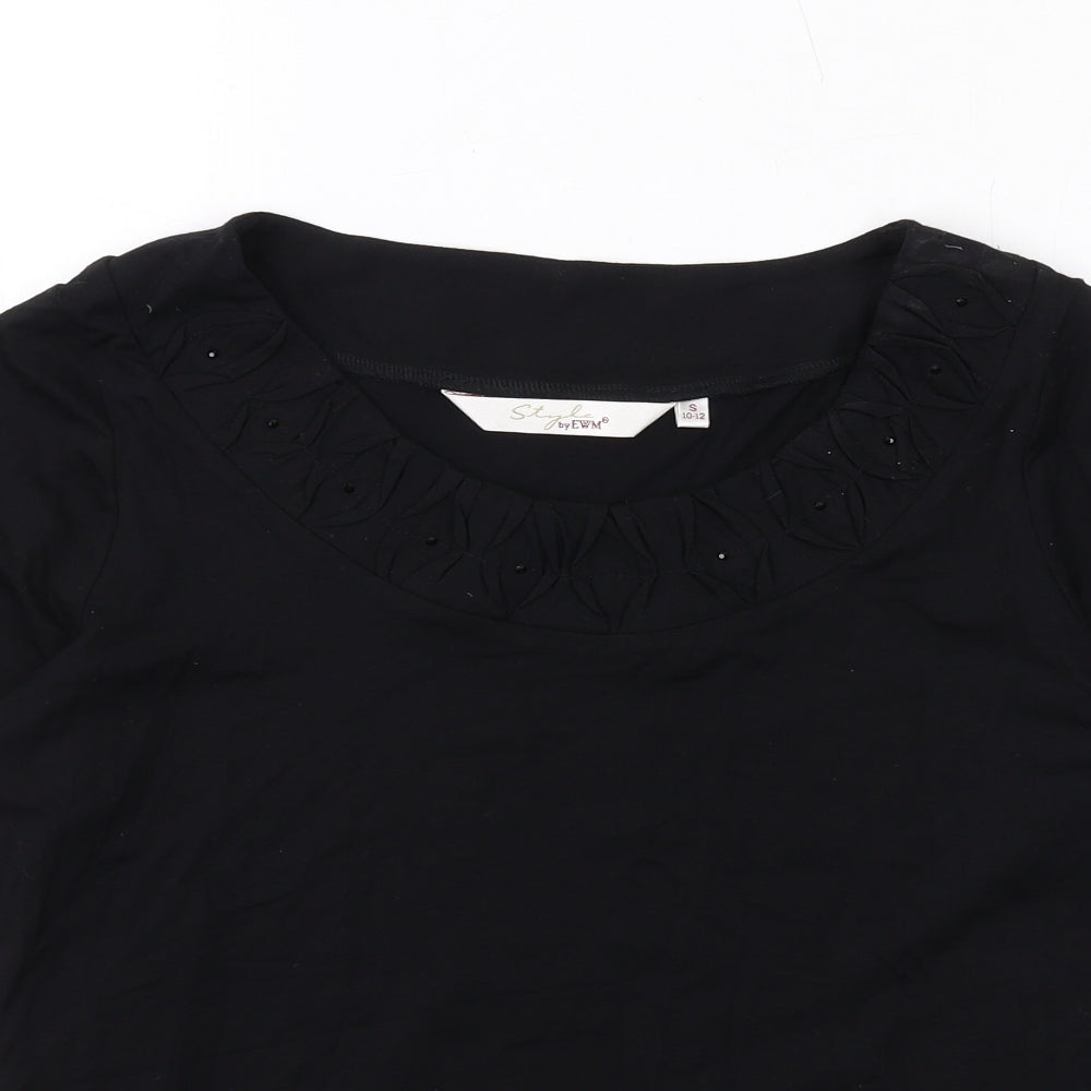 EWM Womens Black Viscose Basic T-Shirt Size S Round Neck